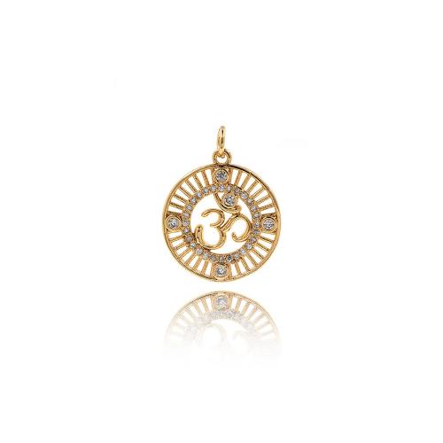 Cubic Zirconia Micro Pave Brass Pendant Flat Round plated fashion jewelry & DIY & micro pave cubic zirconia & hollow nickel lead & cadmium free Sold By PC