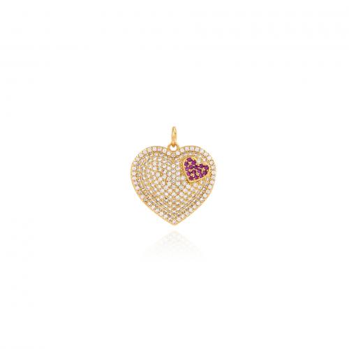 Cubic Zirconia Micro Pave Brass Pendant, Heart, 18K gold plated, fashion jewelry & DIY & micro pave cubic zirconia, nickel, lead & cadmium free, 21x23.50x3.50mm, Sold By PC