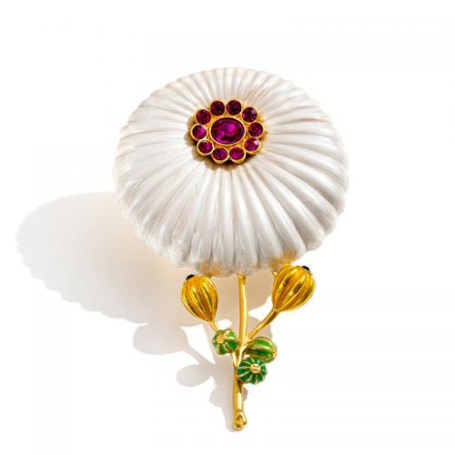 Zinc Alloy Brooches with Crystal Flower fashion jewelry & for woman & enamel nickel lead & cadmium free Sold By PC