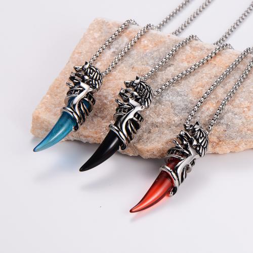 Stainless Steel Jewelry Necklace 316L Stainless Steel with Glass Wolf Tooth fashion jewelry & for man Length Approx 60 cm Sold By PC