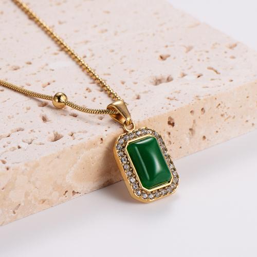 Stainless Steel Jewelry Necklace 316L Stainless Steel with Emerald fashion jewelry & micro pave cubic zirconia & for woman golden Sold Per Approx 40 cm Strand