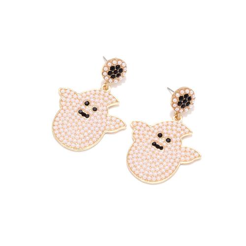 Zinc Alloy Drop Earrings with Plastic Pearl Ghost gold color plated fashion jewelry & for woman & with rhinestone nickel lead & cadmium free Sold By Pair
