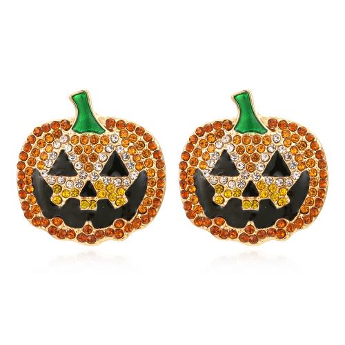 New Hot Halloween Jewelry and Decor Zinc Alloy Pumpkin Car gold color plated fashion jewelry & Halloween Jewelry Gift & for woman & enamel & with rhinestone nickel lead & cadmium free Sold By Pair