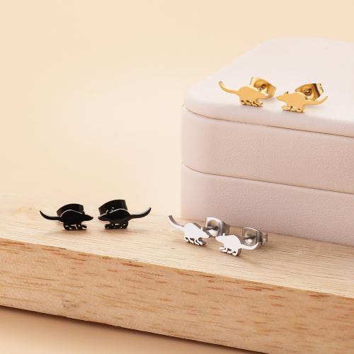 Stainless Steel Stud Earrings 304 Stainless Steel Mouse plated for woman Sold By Bag