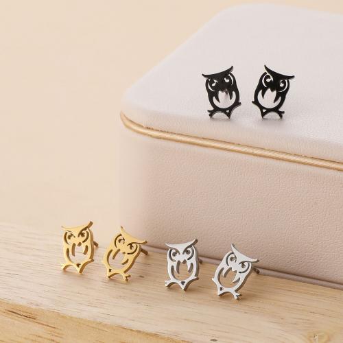 Stainless Steel Stud Earrings, 304 Stainless Steel, Owl, plated, for woman, more colors for choice, 7x11mm, 12Pairs/Bag, Sold By Bag