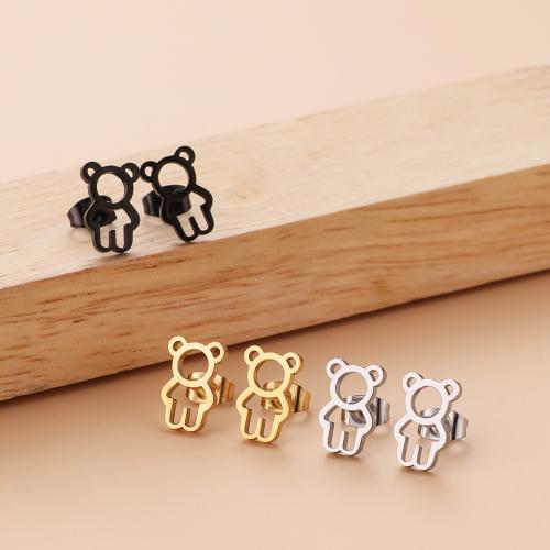 Stainless Steel Stud Earrings, 304 Stainless Steel, Bear, plated, for woman, more colors for choice, 8x12.50mm, 12Pairs/Bag, Sold By Bag