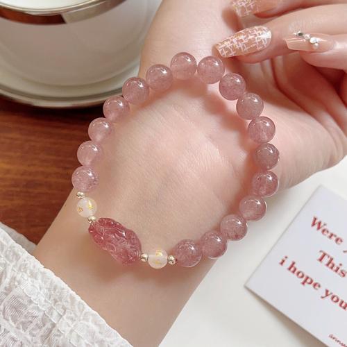 Quartz Bracelets Strawberry Quartz with White Agate fashion jewelry pink Sold By PC