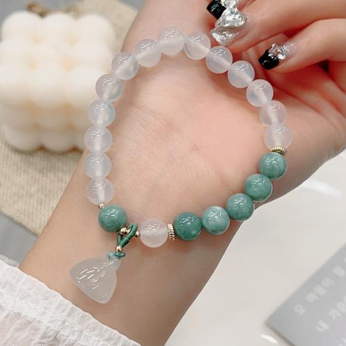 Bracelets de pierres précieuses, Jade de Birmanie, avec calcédoine & agate blanche, bijoux de mode, blanc, Longueur:17.5 cm, Vendu par PC
