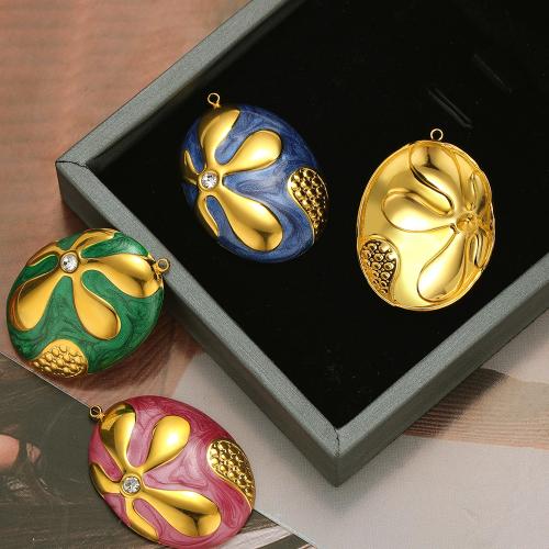 Stainless Steel Pendants 304 Stainless Steel Oval plated DIY & enamel & with rhinestone Sold By Bag