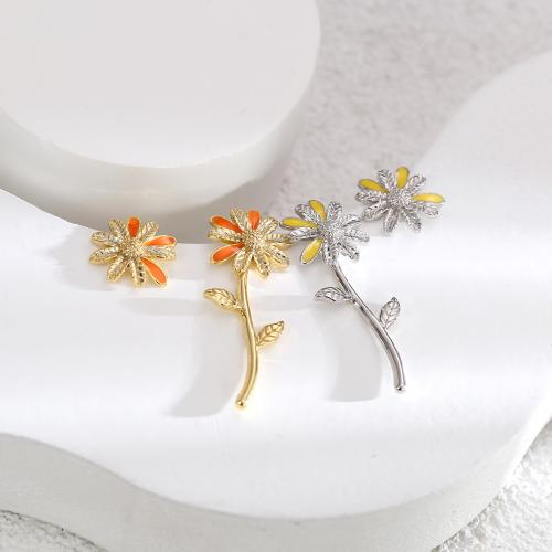 Asymmetric Earrings Brass Flower plated fashion jewelry & for woman & enamel nickel lead & cadmium free Sold By Pair