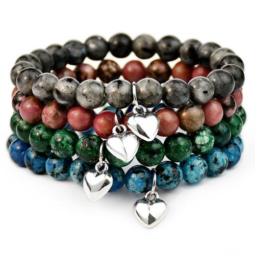 Gemstone Bracelets, Blue Speckle Stone, with Elastic Thread & Tibetan Style, handmade, fashion jewelry & different materials for choice & for woman, Length:Approx 7.08-7.28 Inch, Sold By PC