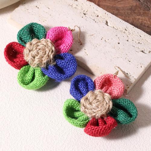 Earring Jewelry Cloth with Zinc Alloy Flower handmade fashion jewelry & for woman Sold By Pair