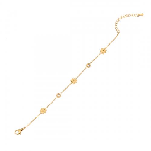 Acier inoxydable 304 bracelet, avec coquille, avec 2inch chaînes de rallonge, Placage de couleur d'or, styles différents pour le choix & pavé de micro zircon & pour femme, Longueur:Environ 7 pouce, Vendu par PC