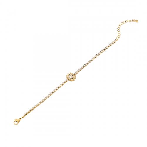 304 Stainless Steel Bracelet, with 1.6inch extender chain, gold color plated, different styles for choice & for woman & with rhinestone, Length:Approx 6.7 Inch, Sold By PC