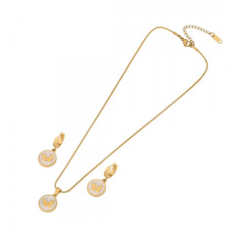 304 Stainless Steel Jewelry Set earring & necklace Butterfly gold color plated 2 pieces & for woman & enamel Sold By Set