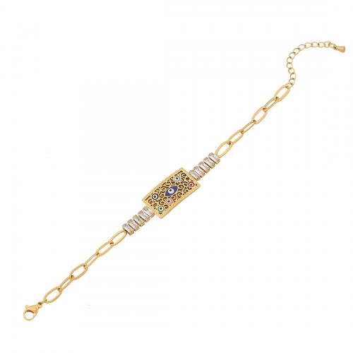 304 Stainless Steel Bracelet, with 1.6inch extender chain, gold color plated, different styles for choice & micro pave cubic zirconia & for woman & enamel, Length:Approx 6.5 Inch, Sold By PC