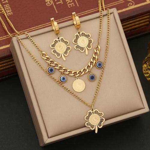 304 Stainless Steel Jewelry Set, Flower, gold color plated, different styles for choice & for woman & enamel, Sold By PC