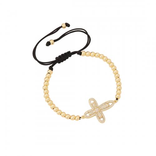Brass Bracelet, with Polyester Cord, 18K gold plated, different styles for choice & micro pave cubic zirconia & for woman, Length:Approx 9.4 Inch, Sold By PC
