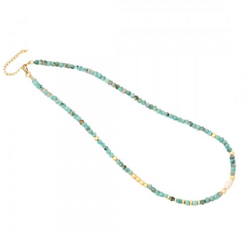 Gemstone Necklace with Plastic Pearl & Brass & 304 Stainless Steel with 2inch extender chain gold color plated & for woman & faceted Length Approx 15.7 Inch Sold By PC