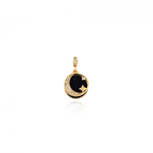 Cubic Zirconia Micro Pave Brass Pendant, Flat Round, 18K gold plated, fashion jewelry & DIY & micro pave cubic zirconia, black, nickel, lead & cadmium free, 12.50x21x3.50mm, Sold By PC