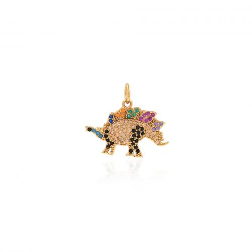 Cubic Zirconia Micro Pave Brass Pendant, Dinosaur, 18K gold plated, fashion jewelry & DIY & micro pave cubic zirconia, mixed colors, nickel, lead & cadmium free, 20x17.50x27mm, Sold By PC