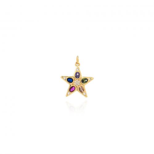 Cubic Zirconia Micro Pave Brass Pendant, Star, 18K gold plated, fashion jewelry & DIY & micro pave cubic zirconia, mixed colors, nickel, lead & cadmium free, 20x23x2mm, Sold By PC