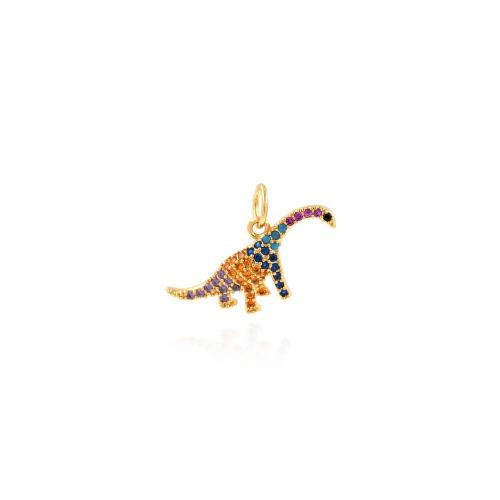 Cubic Zirconia Micro Pave Brass Pendant, Dinosaur, 18K gold plated, fashion jewelry & DIY & micro pave cubic zirconia, mixed colors, nickel, lead & cadmium free, 20.30x13x2.60mm, Sold By PC