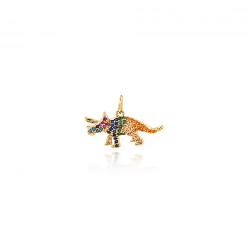 Cubic Zirconia Micro Pave Brass Pendant, Dinosaur, 18K gold plated, fashion jewelry & DIY & micro pave cubic zirconia, mixed colors, nickel, lead & cadmium free, 13.30x21.40x3mm, Sold By PC