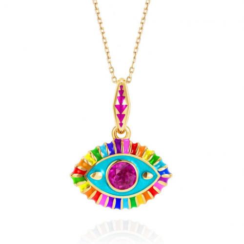 Evil Eye Jewelry Necklace, 304 Stainless Steel, for woman & enamel & with rhinestone, multi-colored, Length:Approx 45 cm, Sold By PC