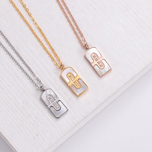 Stainless Steel Jewelry Necklace, 316L Stainless Steel, with Shell, fashion jewelry & Unisex & with rhinestone, more colors for choice, Sold Per Approx 40 cm Strand
