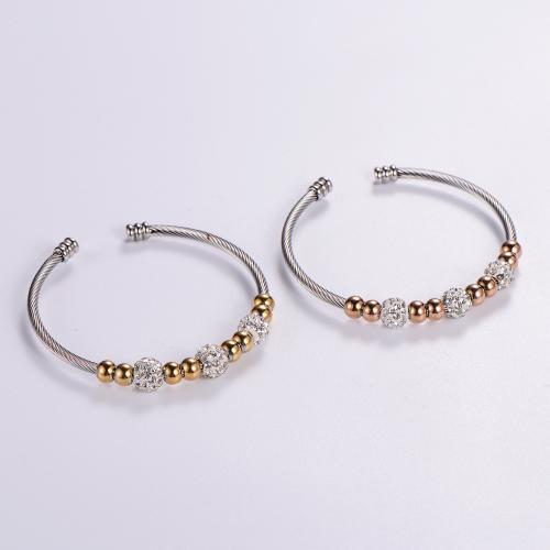 Stainless Steel Bangle 316L Stainless Steel Adjustable & Unisex & with rhinestone Inner Approx 60mm Sold By PC