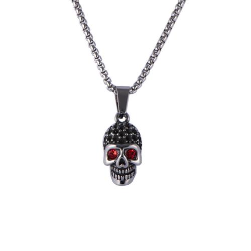 Stainless Steel Jewelry Necklace, 304 Stainless Steel, Skull, fashion jewelry & different styles for choice & for man & with rhinestone, more colors for choice, Sold By PC
