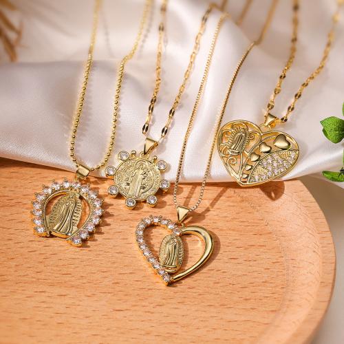 Cubic Zircon Micro Pave Brass Necklace, with 5CM extender chain, gold color plated, different styles for choice & micro pave cubic zirconia & for woman, more colors for choice, nickel, lead & cadmium free, Length:45 cm, Sold By PC