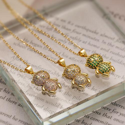 Cubic Zircon Micro Pave Brass Necklace, with 5CM extender chain, Bear, gold color plated, micro pave cubic zirconia & for woman, more colors for choice, nickel, lead & cadmium free, 13x25mm, Length:45 cm, Sold By PC