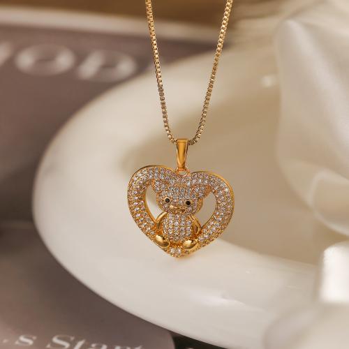 Cubic Zircon Micro Pave Brass Necklace with 5CM extender chain Bear plated micro pave cubic zirconia & for woman nickel lead & cadmium free Length 45 cm Sold By PC