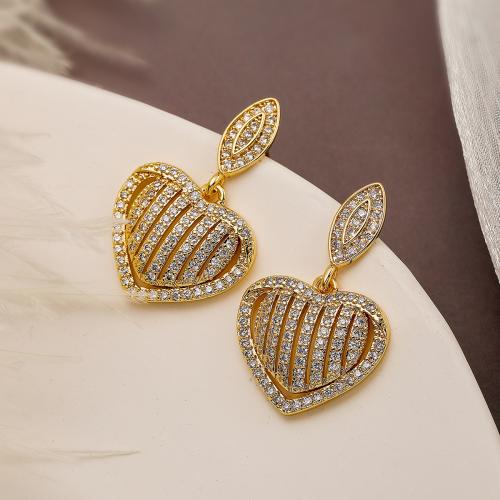 Cubic Zirconia Micro Pave Brass Earring, Heart, gold color plated, micro pave cubic zirconia & for woman, nickel, lead & cadmium free, 20x33mm, Length:45 cm, Sold By PC