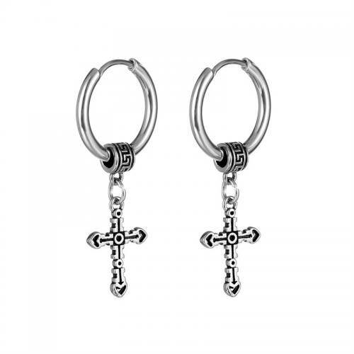 Titanium Steel  Earring, Cross, plated, fashion jewelry, silver color, 16x36mm, Sold By PC