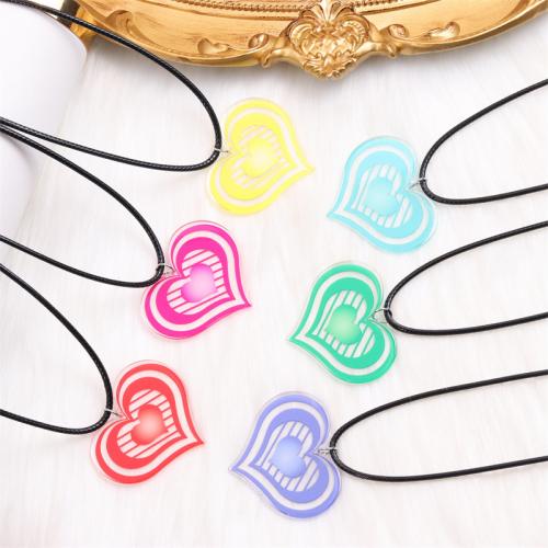 Acrylic Necklace, with leather cord, with 5cm extender chain, Heart, printing, fashion jewelry & for woman, more colors for choice, Pendant:3.8x4.5cm, Length:Approx 40-45 cm, Sold By PC