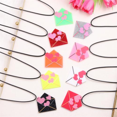 Acrylic Necklace, with PU Leather, with 5cm extender chain, Envelope, printing, fashion jewelry & for woman, more colors for choice, Pendant:5x4cm, Length:Approx 40-45 cm, Sold By PC