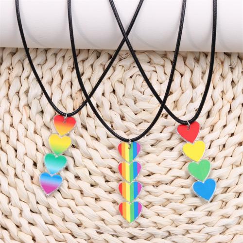 Acrylic Necklace, with leather cord, with 5cm extender chain, Heart, printing, fashion jewelry & for woman, more colors for choice, Pendant:5.5x1.2cm, Length:Approx 40-45 cm, Sold By PC