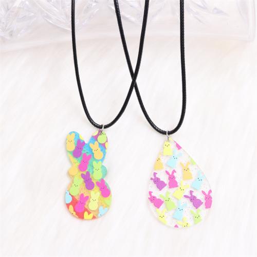 Easter Jewelry, Acrylic, with leather cord, with 5cm extender chain, printing, fashion jewelry & different styles for choice & for woman, Length:Approx 40-45 cm, Sold By PC