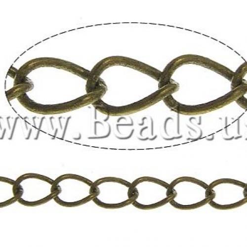 Brass Ovalni Chain, Mesing, antička brončana boja pozlaćen, twist ovalni lanac, nikal, olovo i kadmij besplatno, 5x3.50x0.50mm, Dužina 500 m, Prodano By Lot