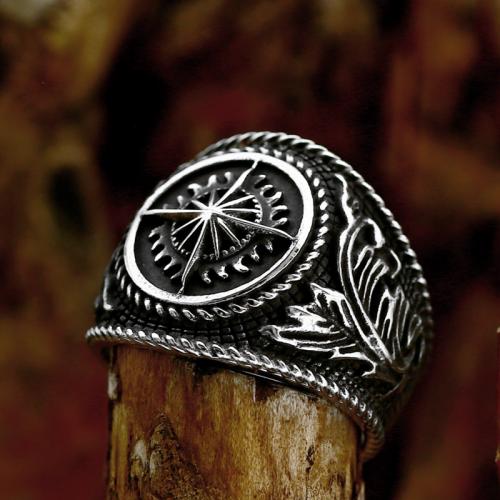 Partículas de acero anillo, Brújula, pulido, Vintage & diverso tamaño para la opción & para hombre, color original, tamaño:7-13, Vendido por UD