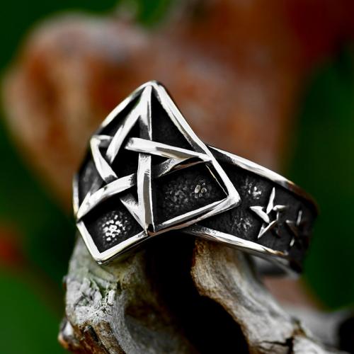 Titanium Steel Finger Ring pentagram polished vintage & for man original color US Ring Sold By PC