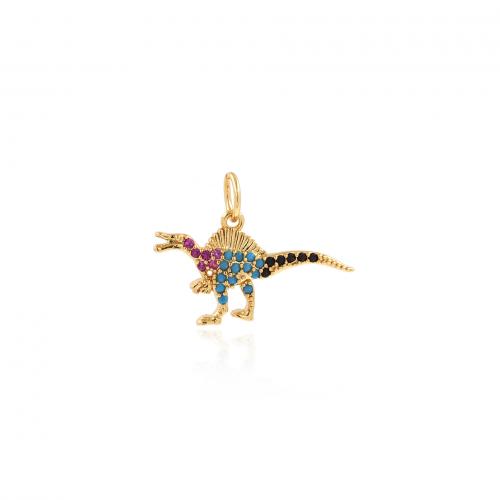 Cubic Zirconia Micro Pave Brass Pendant, Dinosaur, 18K gold plated, fashion jewelry & DIY & micro pave cubic zirconia, mixed colors, nickel, lead & cadmium free, 15x20.50x2.30mm, Sold By PC