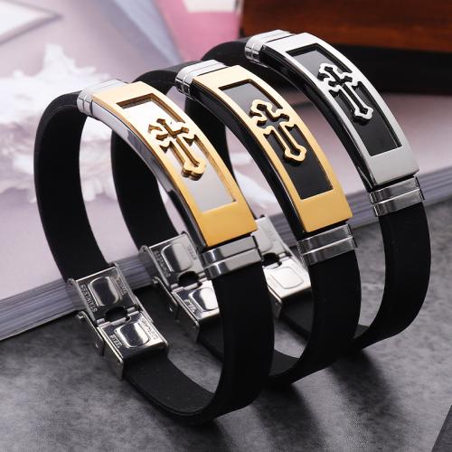 Silicone Bracelets, with 304 Stainless Steel, fashion jewelry & Unisex, more colors for choice, 12mm, Length:Approx 22 cm, Sold By PC