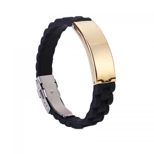 Bracelets en silicone, avec Acier inoxydable 304, bijoux de mode & pour homme, plus de couleurs à choisir, 14mm, Longueur:Environ 23 cm, Vendu par PC