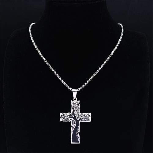 Stainless Steel Jewelry Necklace, 304 Stainless Steel, Cross, polished, fashion jewelry & Unisex, silver color, 30x40mm, Length:Approx 50 cm, Sold By PC