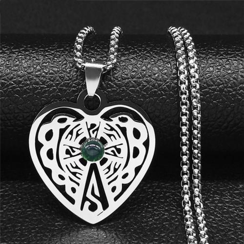 Stainless Steel Jewelry Necklace 304 Stainless Steel with Natural Stone Heart polished fashion jewelry & Unisex silver color Length Approx 50 cm Sold By PC