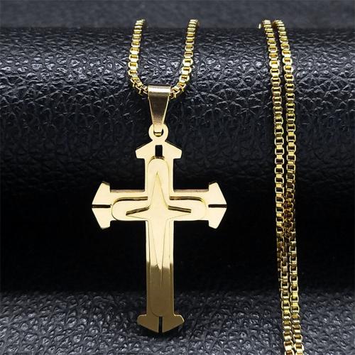 Stainless Steel Jewelry Necklace, 304 Stainless Steel, Cross, fashion jewelry & Unisex, more colors for choice, 35x22mm, Length:Approx 50 cm, Sold By PC